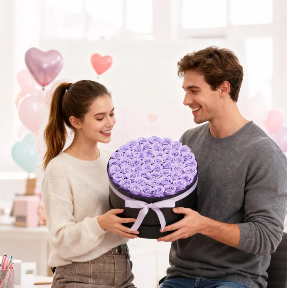 VEVOR Forever Flowers, 50 Preserved Roses in a Box, Eternal Flowers Immortal Bouquet Birthday Present for Women Her Wife Mothers, Anniversary, Valentine's Day,Christmas, Lavender Purple