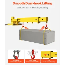 VEVOR Forklift Jib Boom Crane, 6000lbs Capacity, Manual Telescoping Boom Extends Up to 56.1 inches, Forklift Mobile Crane with 2 Hooks, Adjustable Forklift Crane Attachment for Warehouse, Factories