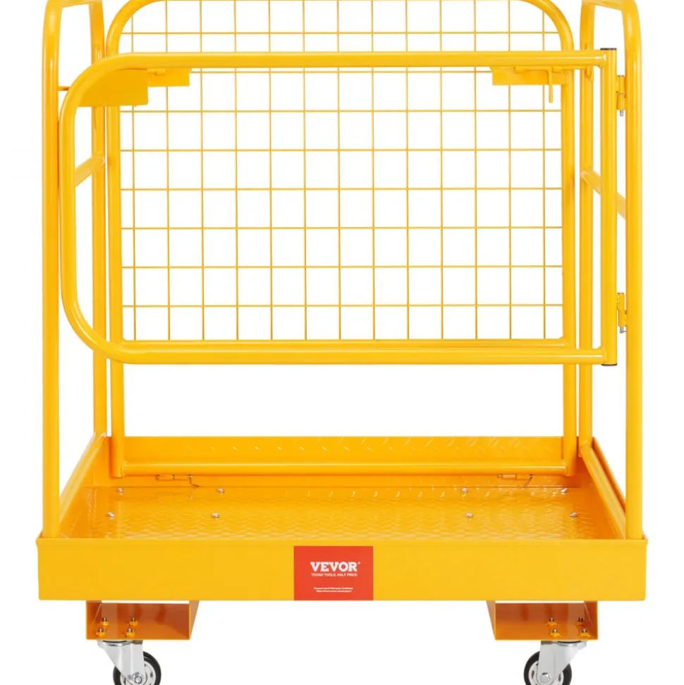 VEVOR Forklift Safety Cage, 1200 lbs Load Capacity, 36 x 36 inches Folding Forklift Work Platform with Lockable Swivel Wheels, Drain Hole & Device Chain, Holds 1 to 2 Adults, Perfect for Aerial Work