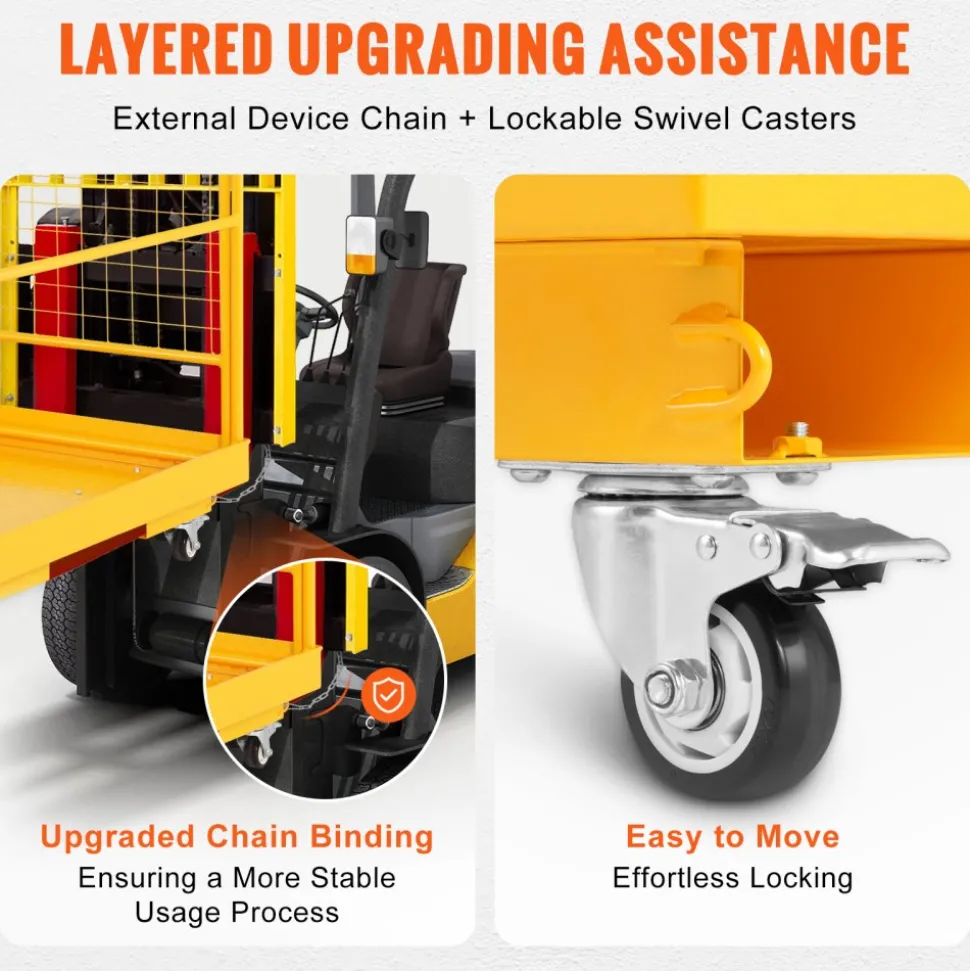 VEVOR Forklift Safety Cage, 1200 lbs Load Capacity, 36 x 36 inches Folding Forklift Work Platform with Lockable Swivel Wheels, Drain Hole & Device Chain, Holds 1 to 2 Adults, Perfect for Aerial Work
