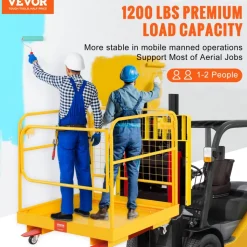 VEVOR Forklift Safety Cage, 1200 lbs Load Capacity, 36 x 36 inches Folding Forklift Work Platform with Lockable Swivel Wheels, Drain Hole & Device Chain, Holds 1 to 2 Adults, Perfect for Aerial Work