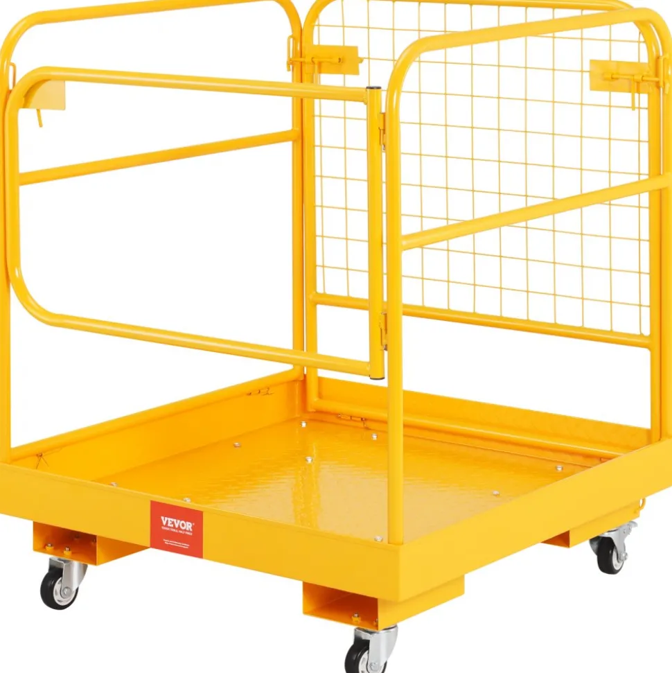 VEVOR Forklift Safety Cage, 1200 lbs Load Capacity, 36 x 36 inches Folding Forklift Work Platform with Lockable Swivel Wheels, Drain Hole & Device Chain, Holds 1 to 2 Adults, Perfect for Aerial Work