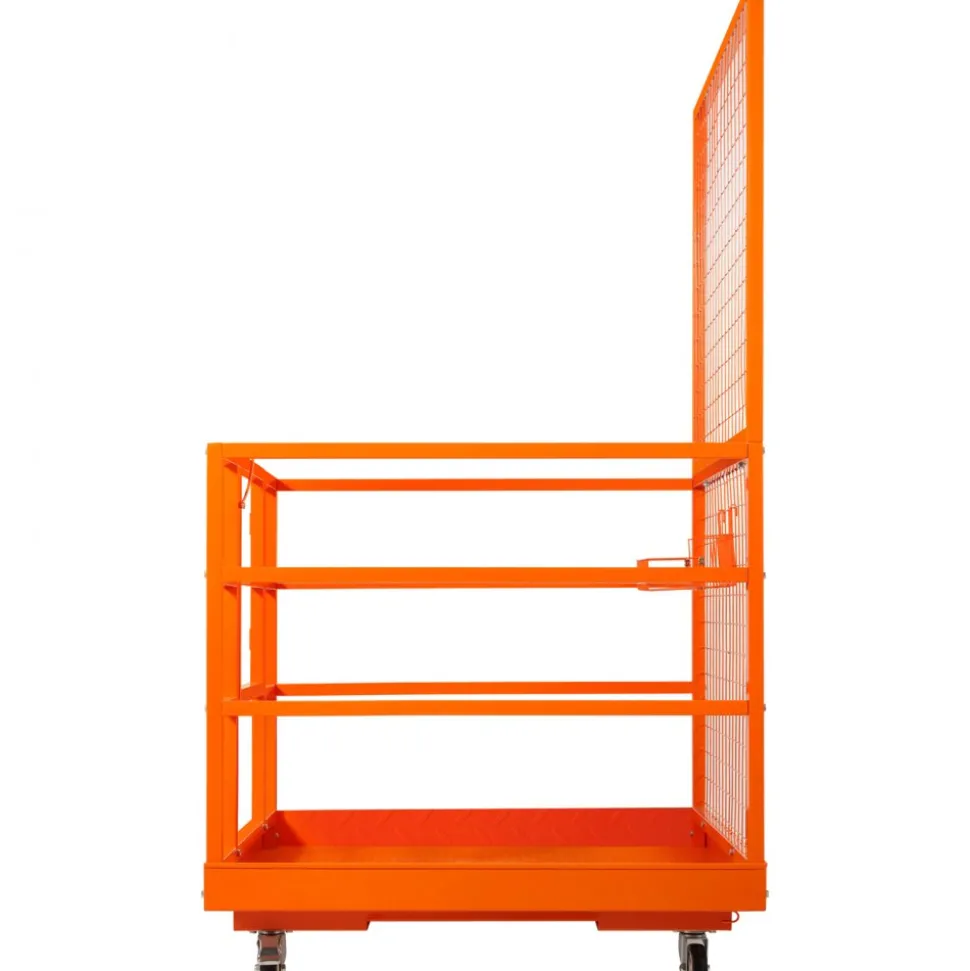 VEVOR Forklift Safety Cage, 1400lbs Load Capacity, 43'' x 45'' Forklift Work Platform with Safety Harness & Lock, Drain Hole & Wheels & Tool Basket, Dual Nonslip Design Perfect for Aerial Work