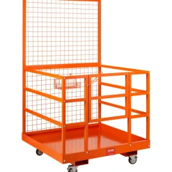 VEVOR Forklift Safety Cage, 1400lbs Load Capacity, 43'' x 45'' Forklift Work Platform with Safety Harness & Lock, Drain Hole & Wheels & Tool Basket, Dual Nonslip Design Perfect for Aerial Work
