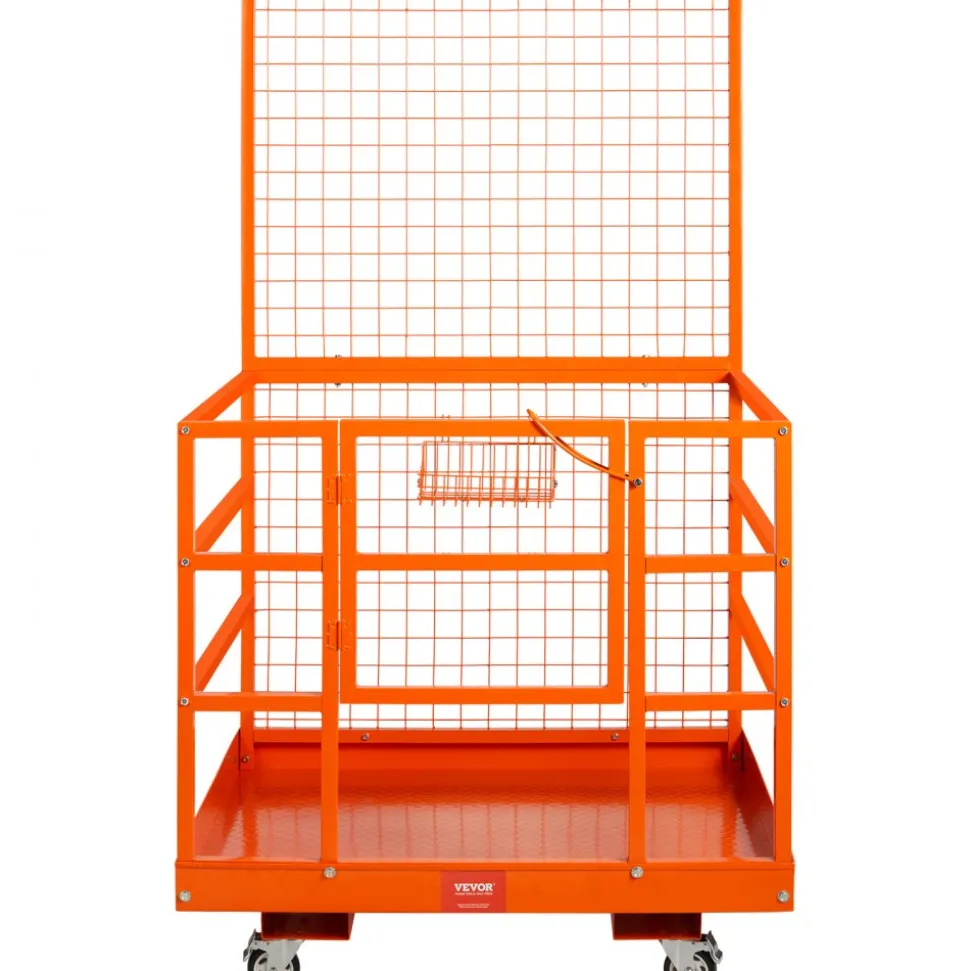 VEVOR Forklift Safety Cage, 1400lbs Load Capacity, 43'' x 45'' Forklift Work Platform with Safety Harness & Lock, Drain Hole & Wheels & Tool Basket, Dual Nonslip Design Perfect for Aerial Work