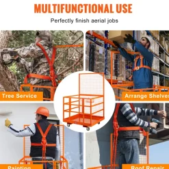 VEVOR Forklift Safety Cage, 1400lbs Load Capacity, 43'' x 45'' Forklift Work Platform with Safety Harness & Lock, Drain Hole & Wheels & Tool Basket, Dual Nonslip Design Perfect for Aerial Work