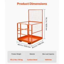 VEVOR Forklift Safety Cage, 48.2 x 45.2 Inch, Heavy Duty Forklift Man Basket, 1400 lbs Capacity Collapsible Work Platform Lift Basket with Safety Harness & Lock, for Most Aerial Jobs Lifting Loader