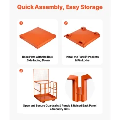 VEVOR Forklift Safety Cage, 48.2 x 45.2 Inch, Heavy Duty Forklift Man Basket, 1400 lbs Capacity Collapsible Work Platform Lift Basket with Safety Harness & Lock, for Most Aerial Jobs Lifting Loader
