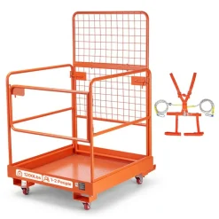 VEVOR Forklift Safety Cage, 36.2 x 41.1 Inch, Forklift Man Basket with 4 Wheels, 1200 lbs Capacity, Heavy Duty Work Platform Collapsible Lift Basket, Safety Harness, for Aerial Work Lifting Loader