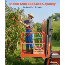 VEVOR Forklift Safety Cage, 36.2 x 41.1 Inch, Forklift Man Basket with 4 Wheels, 1200 lbs Capacity, Heavy Duty Work Platform Collapsible Lift Basket, Safety Harness, for Aerial Work Lifting Loader
