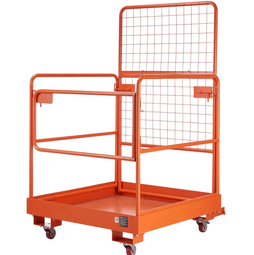 VEVOR Forklift Safety Cage, 36.2 x 41.1 Inch, Forklift Man Basket with 4 Wheels, 1200 lbs Capacity, Heavy Duty Work Platform Collapsible Lift Basket, Safety Harness, for Aerial Work Lifting Loader