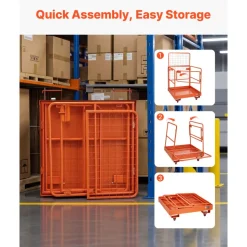 VEVOR Forklift Safety Cage, 36.2 x 41.1 Inch, Forklift Man Basket with 4 Wheels, 1200 lbs Capacity, Heavy Duty Work Platform Collapsible Lift Basket, Safety Harness, for Aerial Work Lifting Loader