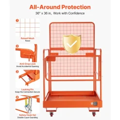 VEVOR Forklift Safety Cage, 36.2 x 41.1 Inch, Forklift Man Basket with 4 Wheels, 1200 lbs Capacity, Heavy Duty Work Platform Collapsible Lift Basket, Safety Harness, for Aerial Work Lifting Loader