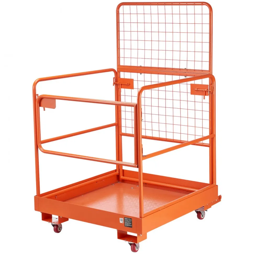 VEVOR Forklift Safety Cage, 36.2 x 41.1 Inch, Forklift Man Basket with 4 Wheels, 1200 lbs Capacity, Heavy Duty Work Platform Collapsible Lift Basket, Safety Harness, for Aerial Work Lifting Loader