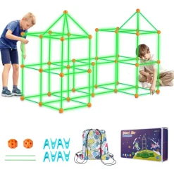 VEVOR Fort Building Kit for Kids, 140PCS Glow in The Dark STEM Building Toys, Educational Gift for 4 5 6 7 8+ Year Old Boys & Girls Indoor Outdoor Play Tent Construction Toys with 96 Rods and 44 Balls