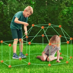 VEVOR Fort Building Kit for Kids, 140PCS Glow in The Dark STEM Building Toys, Educational Gift for 4 5 6 7 8+ Year Old Boys & Girls Indoor Outdoor Play Tent Construction Toys with 96 Rods and 44 Balls