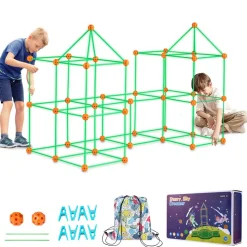 VEVOR Fort Building Kit for Kids, 140PCS Glow in The Dark STEM Building Toys, Educational Gift for 4 5 6 7 8+ Year Old Boys & Girls Indoor Outdoor Play Tent Construction Toys with 96 Rods and 44 Balls