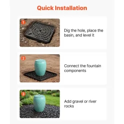 VEVOR Fountain and Water Feature Basin, 30-Inch Disappearing Water Fountain Basin for Landscape and Garden, Supports Up to 500 lbs, Heavy Duty Pond Reservoir for Bubbling Rock & Garden Statues, Black
