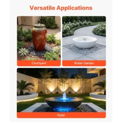 VEVOR Fountain and Water Feature Basin, 30-Inch Disappearing Water Fountain Basin for Landscape and Garden, Supports Up to 500 lbs, Heavy Duty Pond Reservoir for Bubbling Rock & Garden Statues, Black