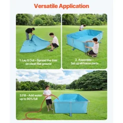 VEVOR Frame Above Ground Swimming Pool, 118 x 78 x 30 in Rectangular Steel Metal Frame, Large Rectangle Outdoor Backyard Family Pool, Easy to Assemble Rust-Resistant, 1046 Gallon Water Capacity, Blue