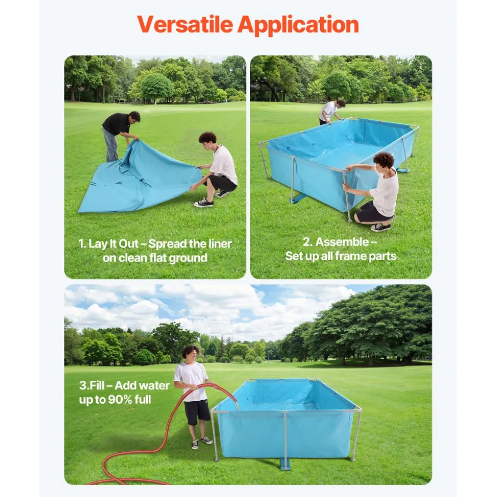 VEVOR Frame Above Ground Swimming Pool, 118 x 78 x 30 in Rectangular Steel Metal Frame, Large Rectangle Outdoor Backyard Family Pool, Easy to Assemble Rust-Resistant, 1046 Gallon Water Capacity, Blue