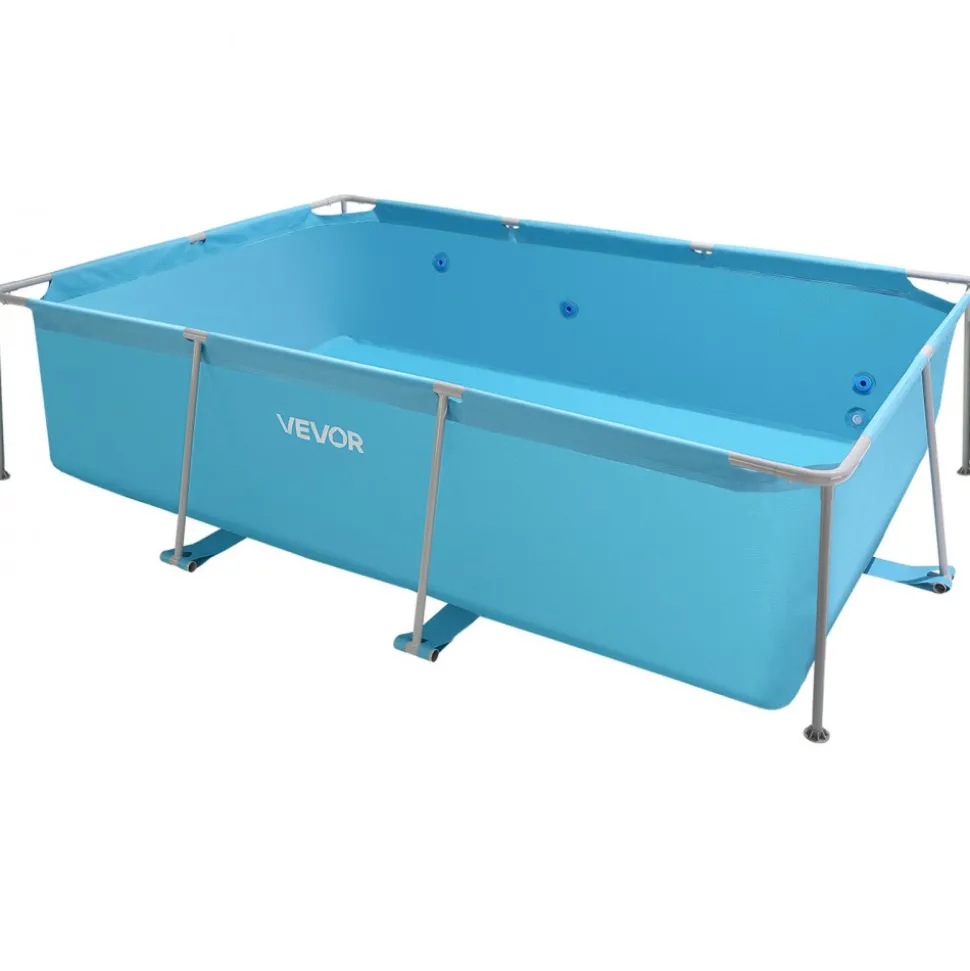 VEVOR Frame Above Ground Swimming Pool, 118 x 78 x 30 in Rectangular Steel Metal Frame, Large Rectangle Outdoor Backyard Family Pool, Easy to Assemble Rust-Resistant, 1046 Gallon Water Capacity, Blue