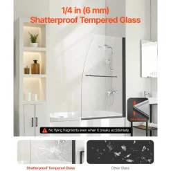VEVOR Frameless Bathtub Shower Door, 34 in. W x 55 in. H, Half Shower Door for Bathtub, 180° Rotatable Tempered Glass Door, Half Shower Door with 1/4 in Tempered Glass Bathroom Shower Screen, Black