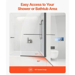 VEVOR Frameless Bathtub Shower Door, 34 in. W x 55 in. H, Half Shower Door for Bathtub, 180° Rotatable Tempered Glass Door, Half Shower Door with 1/4 in Tempered Glass Bathroom Shower Screen, Black