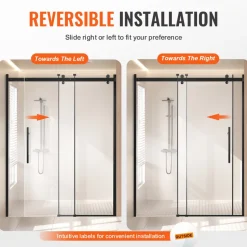 VEVOR Frameless Shower Door, 58-59 W x 75 H in, Shower Sliding Glass Door with 5/16 in(8mm) Clear SGCC Tempered Glass, Waterproof Shatterproof Stainproof with Stainless Steel Hardware, Matte Black