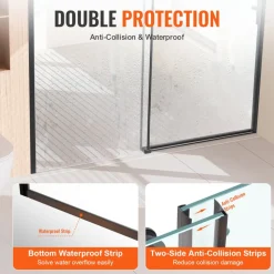 VEVOR Frameless Shower Door, 58-59 W x 75 H in, Shower Sliding Glass Door with 5/16 in(8mm) Clear SGCC Tempered Glass, Waterproof Shatterproof Stainproof with Stainless Steel Hardware, Matte Black