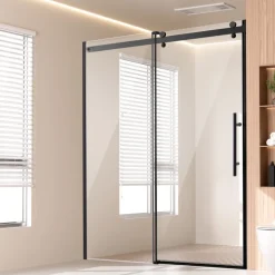 VEVOR Frameless Shower Door, 58-59 W x 75 H in, Shower Sliding Glass Door with 5/16 in(8mm) Clear SGCC Tempered Glass, Waterproof Shatterproof Stainproof with Stainless Steel Hardware, Matte Black