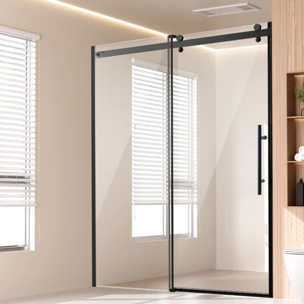 VEVOR Frameless Shower Door, 58-59 W x 75 H in, Shower Sliding Glass Door with 5/16 in(8mm) Clear SGCC Tempered Glass, Waterproof Shatterproof Stainproof with Stainless Steel Hardware, Matte Black