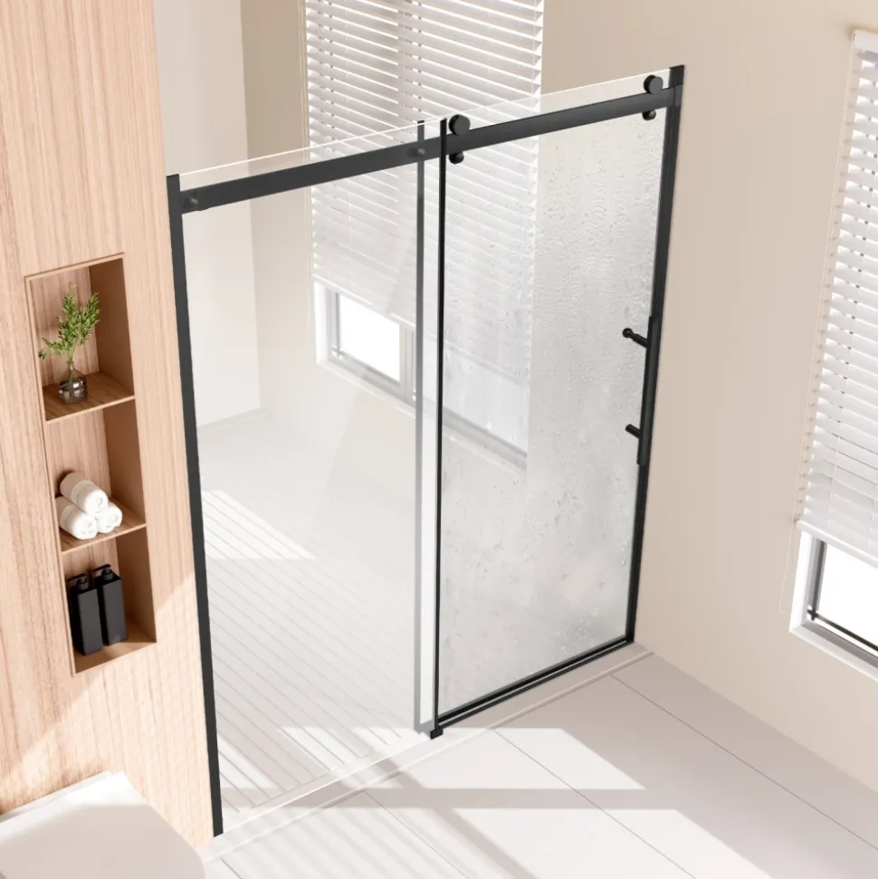 VEVOR Frameless Shower Door, 58-59 W x 75 H in, Shower Sliding Glass Door with 5/16 in(8mm) Clear SGCC Tempered Glass, Waterproof Shatterproof Stainproof with Stainless Steel Hardware, Matte Black