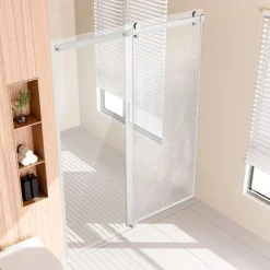 VEVOR Frameless Shower Door, 58-59 W x 75 H in, Shower Sliding Glass Door with 5/16 in(8mm) Clear SGCC Tempered Glass, Waterproof Shatterproof NANO Stainproof with Stainless Steel Hardware, Chrome
