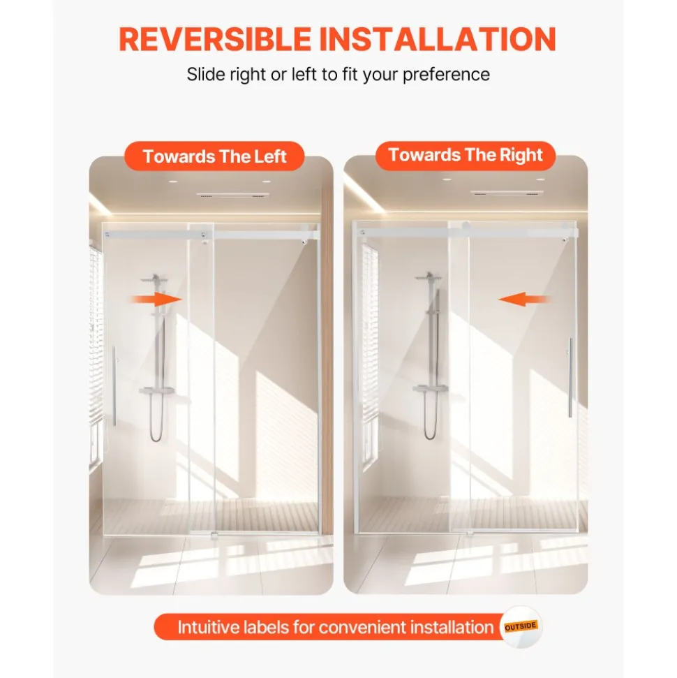 VEVOR Frameless Shower Door, 58-59 W x 75 H in, Shower Sliding Glass Door with 5/16 in(8mm) Clear SGCC Tempered Glass, Waterproof Shatterproof NANO Stainproof with Stainless Steel Hardware, Chrome