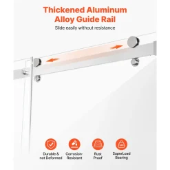 VEVOR Frameless Shower Door, 58-59 W x 75 H in, Shower Sliding Glass Door with 5/16 in(8mm) Clear SGCC Tempered Glass, Waterproof Shatterproof NANO Stainproof with Stainless Steel Hardware, Chrome