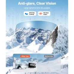 VEVOR Frameless Ski Goggles, Magnet Cylindrical Lens with Dark Blue Revo Coating, OTG Anti fog Snow Goggles for Men Women, TPU Frame & Ventilation Structure, Fit for Skiing, Skating, Snowboarding