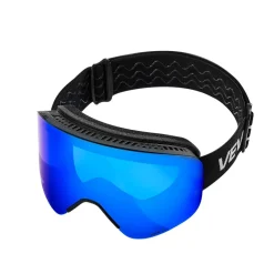 VEVOR Frameless Ski Goggles, Magnet Cylindrical Lens with Dark Blue Revo Coating, OTG Anti fog Snow Goggles for Men Women, TPU Frame & Ventilation Structure, Fit for Skiing, Skating, Snowboarding