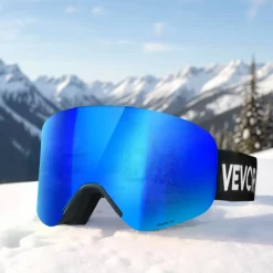 VEVOR Frameless Ski Goggles, Magnet Cylindrical Lens with Dark Blue Revo Coating, OTG Anti fog Snow Goggles for Men Women, TPU Frame & Ventilation Structure, Fit for Skiing, Skating, Snowboarding