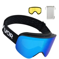 VEVOR Frameless Ski Goggles, Magnet Cylindrical Lens with Dark Blue Revo Coating, OTG Anti fog Snow Goggles for Men Women, TPU Frame & Ventilation Structure, Fit for Skiing, Skating, Snowboarding