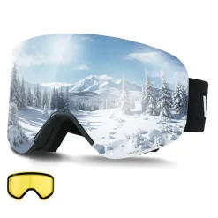 VEVOR Frameless Ski Goggles, Magnet Cylindrical Lens with Silver Mirror Revo Coating, OTG Anti fog Snow Goggles for Men Women, TPU Frame & Ventilation Structure, Fit for Skiing, Skating, Snowboarding