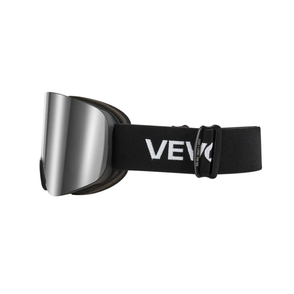 VEVOR Frameless Ski Goggles, Magnet Cylindrical Lens with Silver Mirror Revo Coating, OTG Anti fog Snow Goggles for Men Women, TPU Frame & Ventilation Structure, Fit for Skiing, Skating, Snowboarding