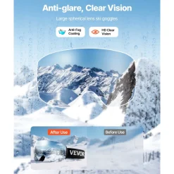 VEVOR Frameless Ski Goggles, Spherical Lens with Blue Revo Coating, OTG Anti fog Snow Goggles for Men Women Youth, TPU Frame & Ventilation Structure, Suitable for Skiing, Skating, Snowboarding