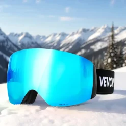 VEVOR Frameless Ski Goggles, Spherical Lens with Blue Revo Coating, OTG Anti fog Snow Goggles for Men Women Youth, TPU Frame & Ventilation Structure, Suitable for Skiing, Skating, Snowboarding