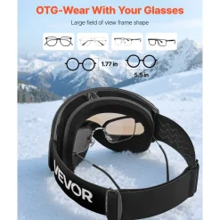 VEVOR Frameless Ski Goggles, Spherical Lens with Blue Revo Coating, OTG Anti fog Snow Goggles for Men Women Youth, TPU Frame & Ventilation Structure, Suitable for Skiing, Skating, Snowboarding
