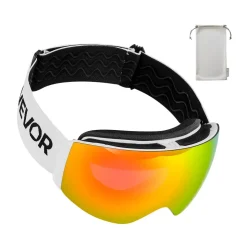VEVOR Frameless Ski Goggles, Spherical Lens with Pink Revo Coating, OTG Anti fog Snow Goggles for Men Women Youth, TPU Frame & Ventilation Structure, Suitable for Skiing, Skating, Snowboarding