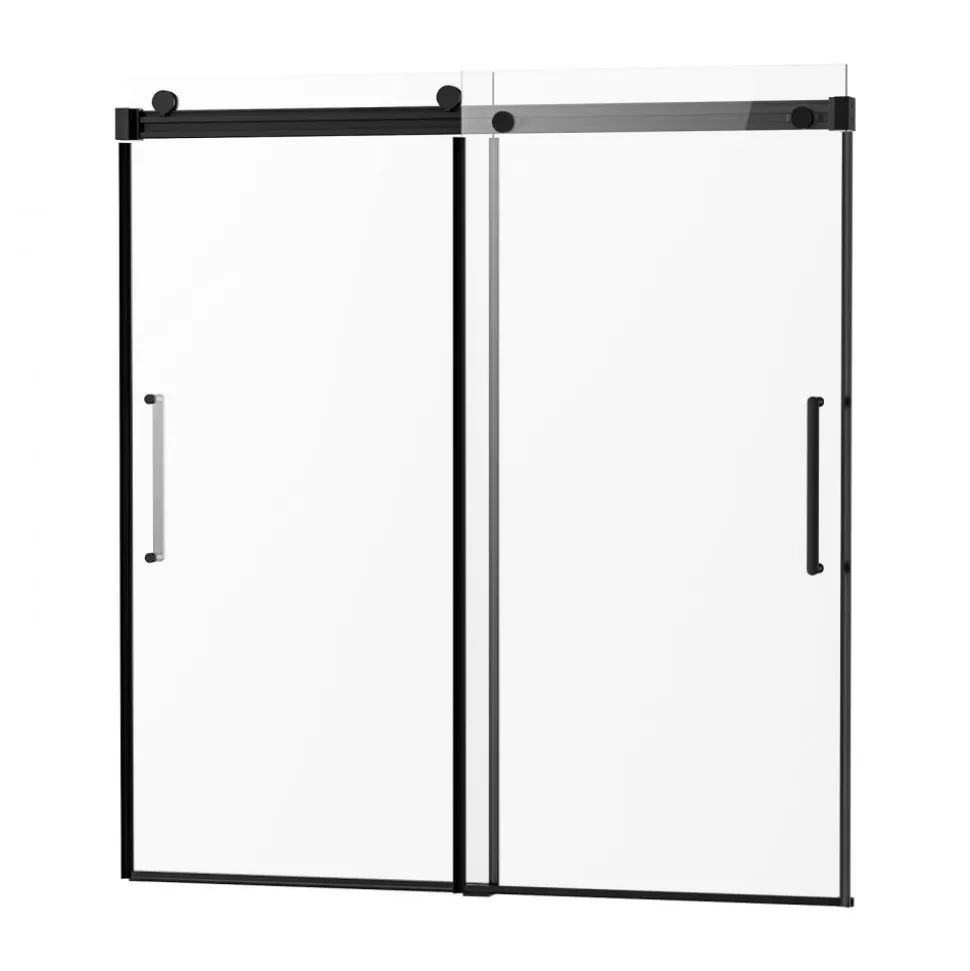VEVOR Frameless Sliding Bathtub Door, 56-60 in.W x 60 in.H, Frameless Shower Glass Door, Frameless Double Sliding Tub Door with 5/16 in Clear Tempered Glass and Stainless Steel Handle, Black Finish