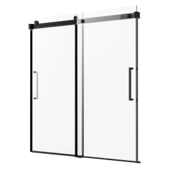 VEVOR Frameless Sliding Bathtub Door, 56-60 in.W x 60 in.H, Frameless Shower Glass Door, Frameless Double Sliding Tub Door with 5/16 in Clear Tempered Glass and Stainless Steel Handle, Black Finish