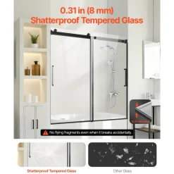VEVOR Frameless Sliding Bathtub Door, 56-60 in.W x 60 in.H, Frameless Shower Glass Door, Frameless Double Sliding Tub Door with 5/16 in Clear Tempered Glass and Stainless Steel Handle, Black Finish