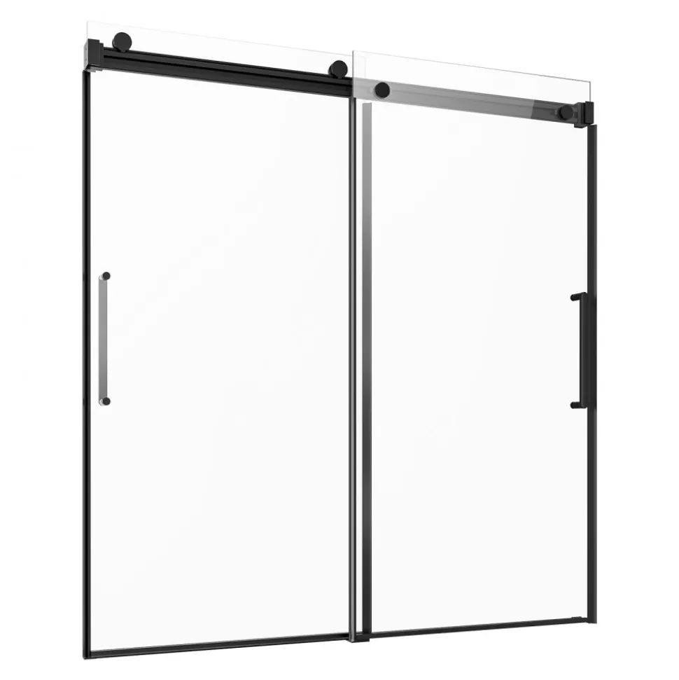 VEVOR Frameless Sliding Bathtub Door, 56-60 in.W x 60 in.H, Frameless Shower Glass Door, Frameless Double Sliding Tub Door with 5/16 in Clear Tempered Glass and Stainless Steel Handle, Black Finish